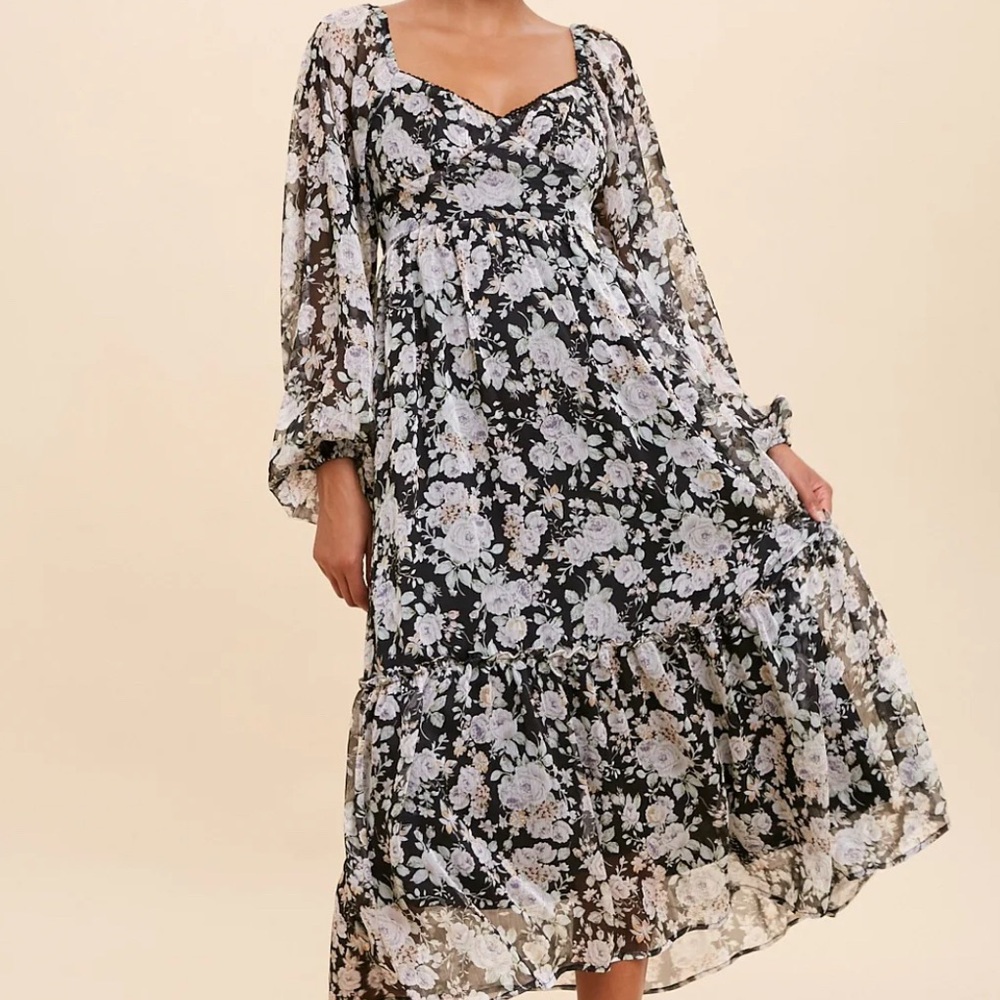 Elegant Floral Long Sleeve Maxi Dress